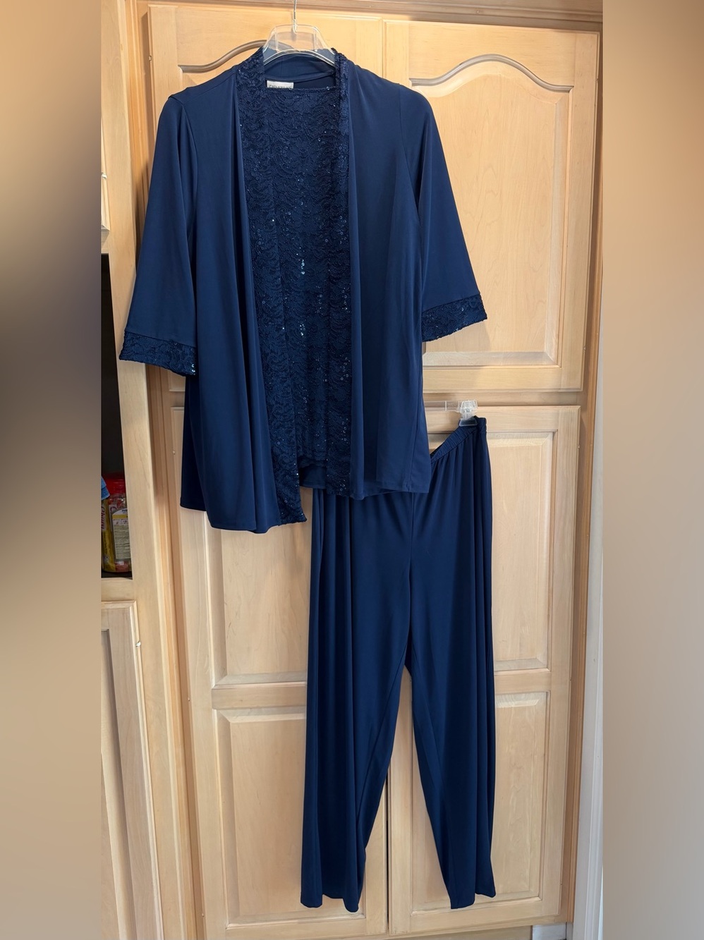 Catherines Navy Lace-Trim Three-Piece Pantsuit 18W